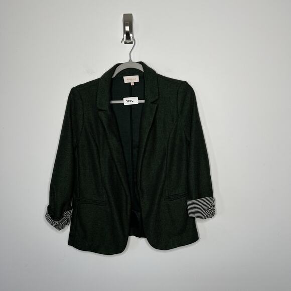 Skies Are Blue Blazer Womens Medium Dark Green Open Front Striped Cuff Jacket - Picture 7 of 12